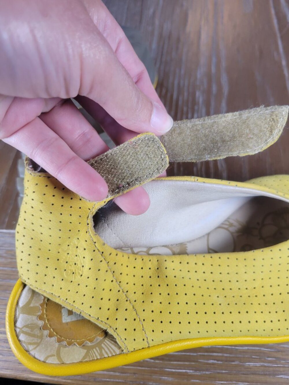 Fly London Yellow Perforated Leather Peep Toe Wedge Sandals EU 36 US 5.5-6 - Picture 13 of 14